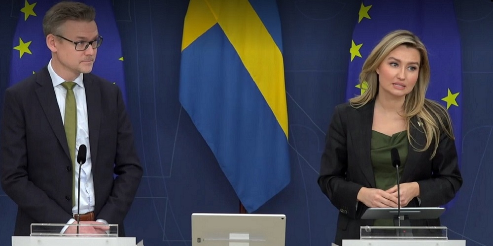 Carl Berglöf und Ebba Busch bei der Verkündung der Ernennung