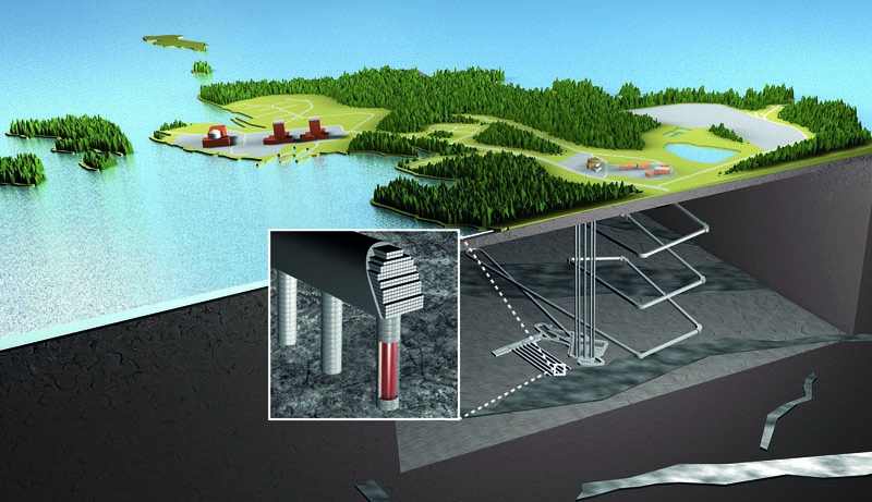 Vue d’artiste du projet de dépôt en couches géologiques profondes en 2020 sur la presqu’île d’Olkiluoto.