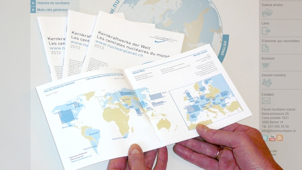 Les membres du Forum nucléaire suisse reçoivent la brochure «Les centrales nucléaires du monde 2013» dans leur boîte aux lettres. D’autres exemplaires peuvent être commandés en ligne sur le site Internet du Forum nucléaire suisse, ou auprès du secrétariat.