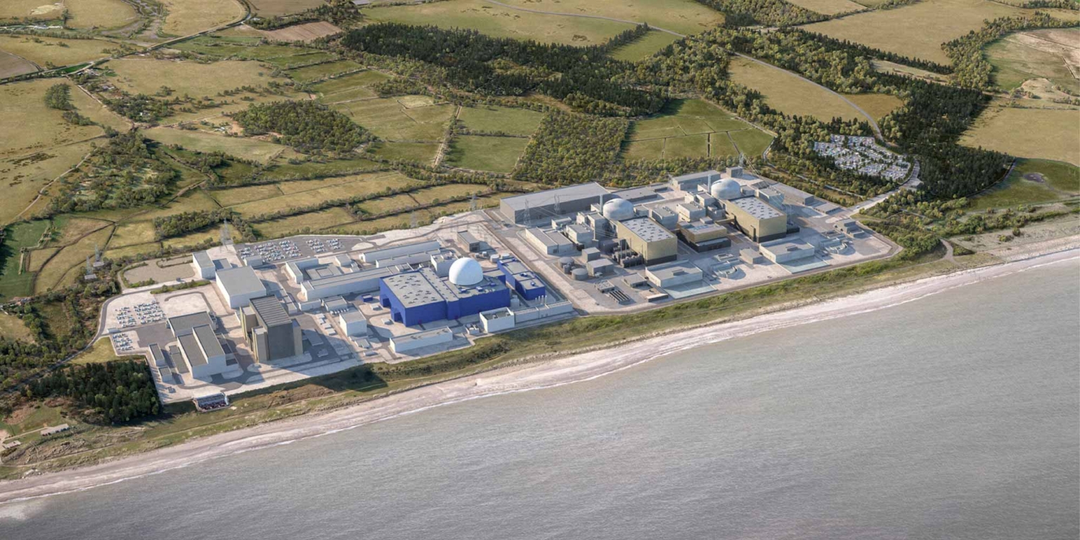 Représentation photoréaliste des deux réacteurs EPR de la centrale Sizewell C