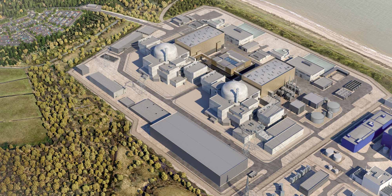 Vue aérienne de la centrale en projet de Sizewell C