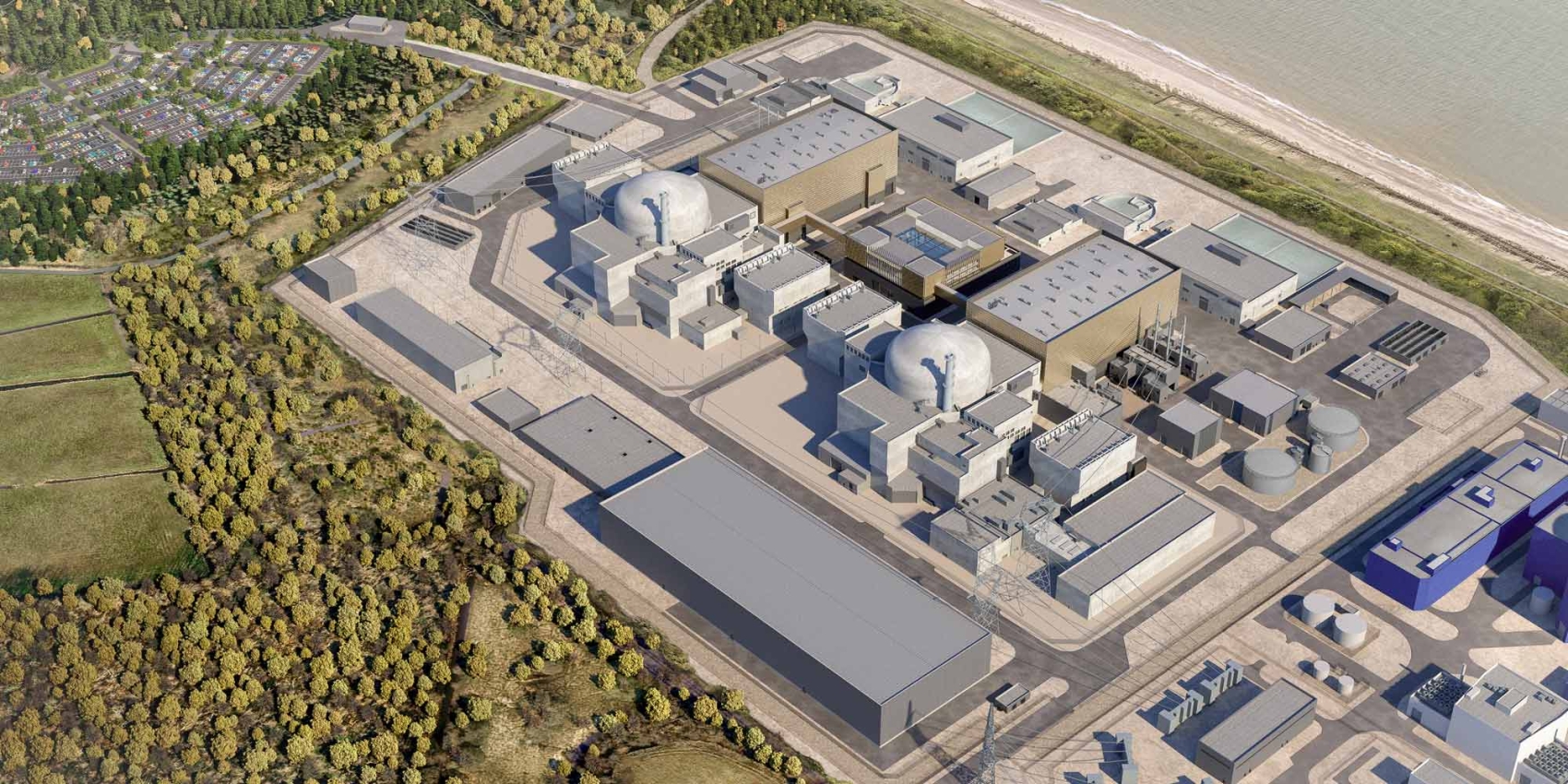 Vue aérienne de la centrale en projet de Sizewell C
