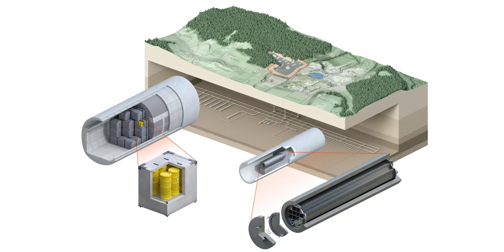 Vue générée par ordinateur du concept de stockage de la Nagra